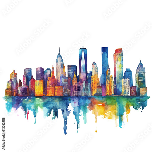 watercolor of Metropolis Skyline, vector, isolated on a white background.