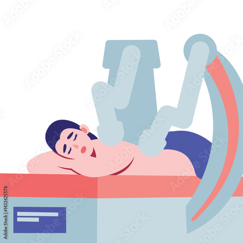 Vector illustration of a woman being massaged by a robot masseur. AI technology.  Technologies of the future. Beauty salon with robots.