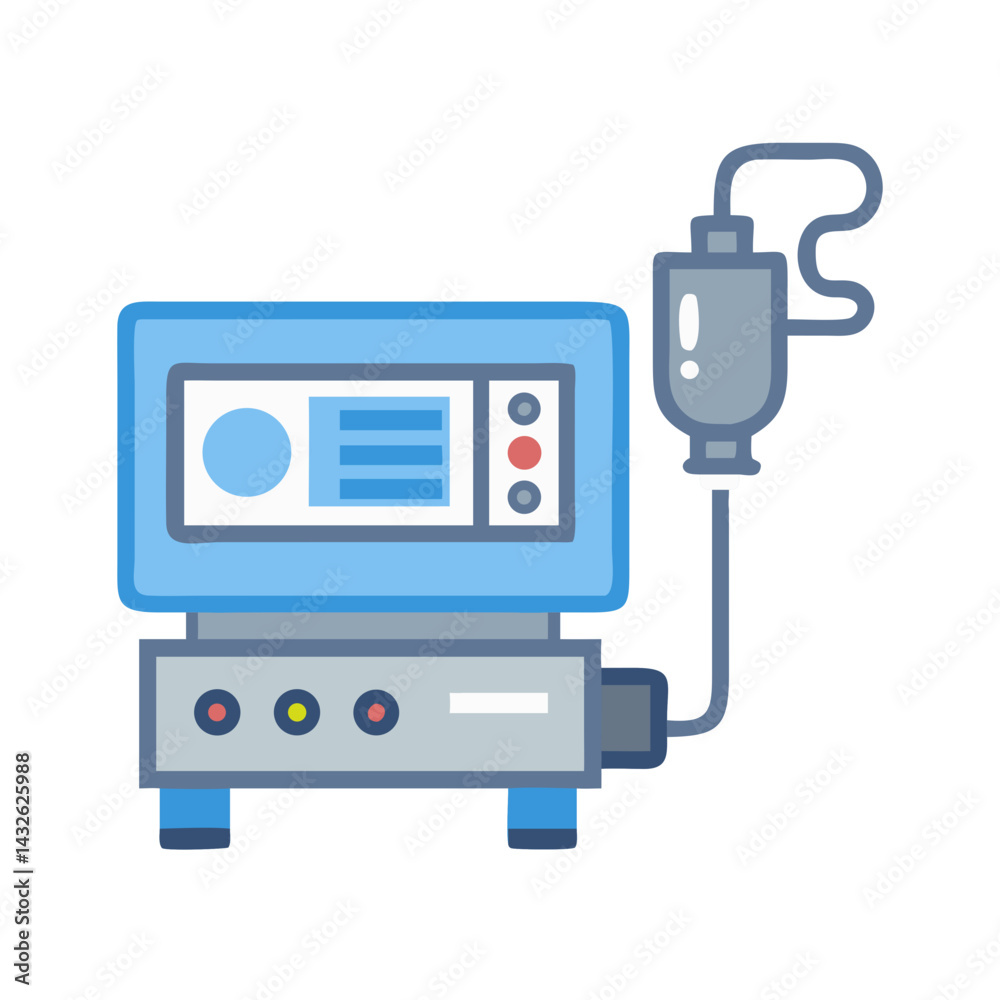 Fototapeta premium Modern medical ventilator and IV drip vector illustration