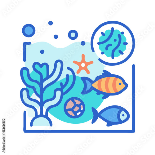 Aquarium with Fish, Seaweed, and Starfish: Vector Illustration