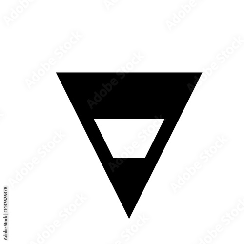 A black inverted triangle with a smaller inverted triangle cut out from the upper portion on a white background