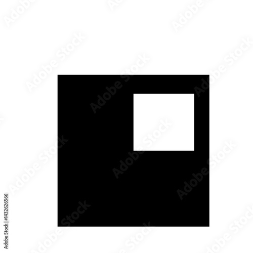 A simple graphic featuring a large black rectangle with a smaller white rectangle in the upper right corner