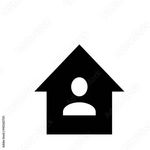 Black silhouette of a house with a person inside representing home ownership or personal space icon
