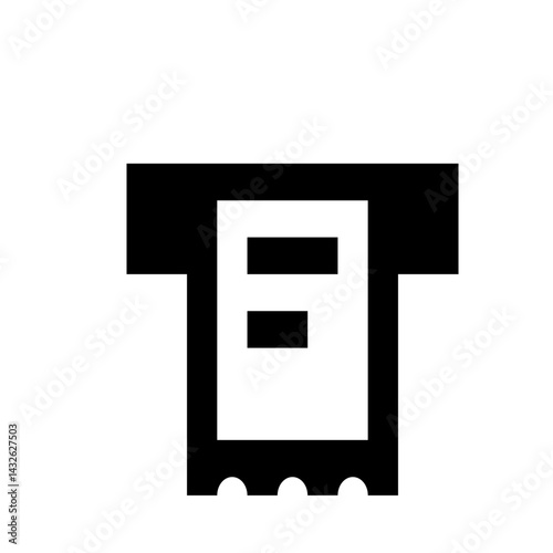 Illustration of a black atm machine dispensing a receipt with two horizontal lines on the screen