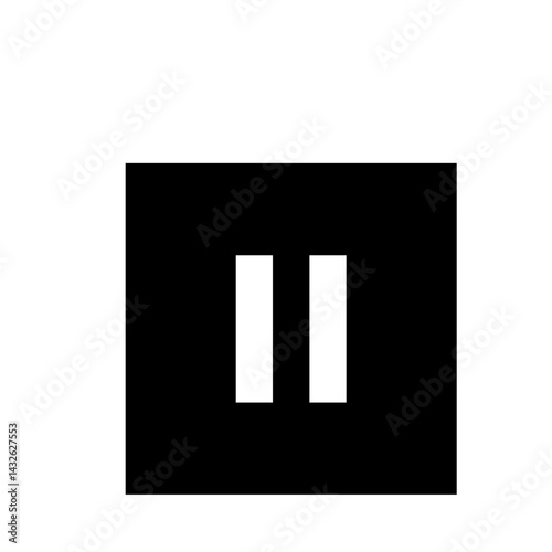 Pause symbol inside a black square with white background representing halt and interruption of media playback