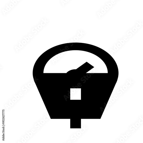 Illustration of a black parking meter with a dial and a small rectangular window on a white background