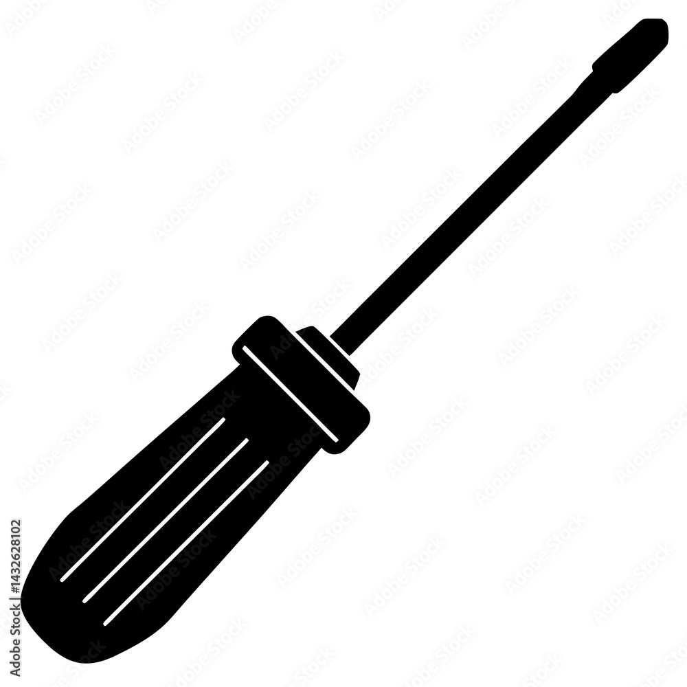 Fototapeta premium Vector silhouette of a screwdriver with a flat tip and a slim handle 