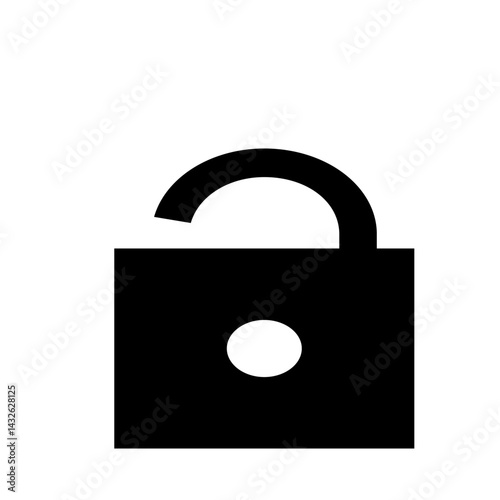 Illustration of a black unlocked padlock with a white circle on the body and open shackle design