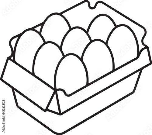 chicken eggs in a carton paper box line art, black outline, vector and illustration, coloring book page line art drawing