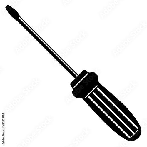Vector silhouette of a screwdriver with a flat tip and a slim handle 