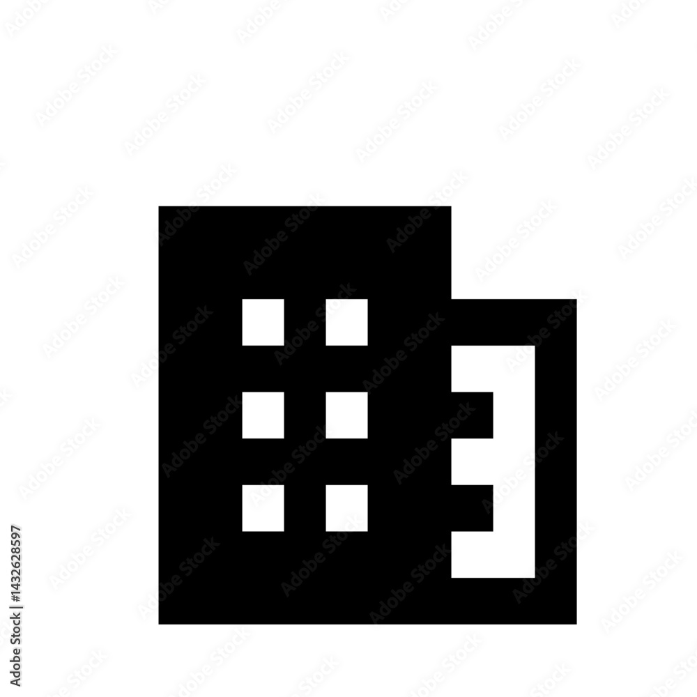 Abstract pixelated design featuring black squares with white square cutouts on a white background visual art