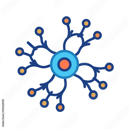 Stylized Neuron Cell with Dark Background, Science Illustration