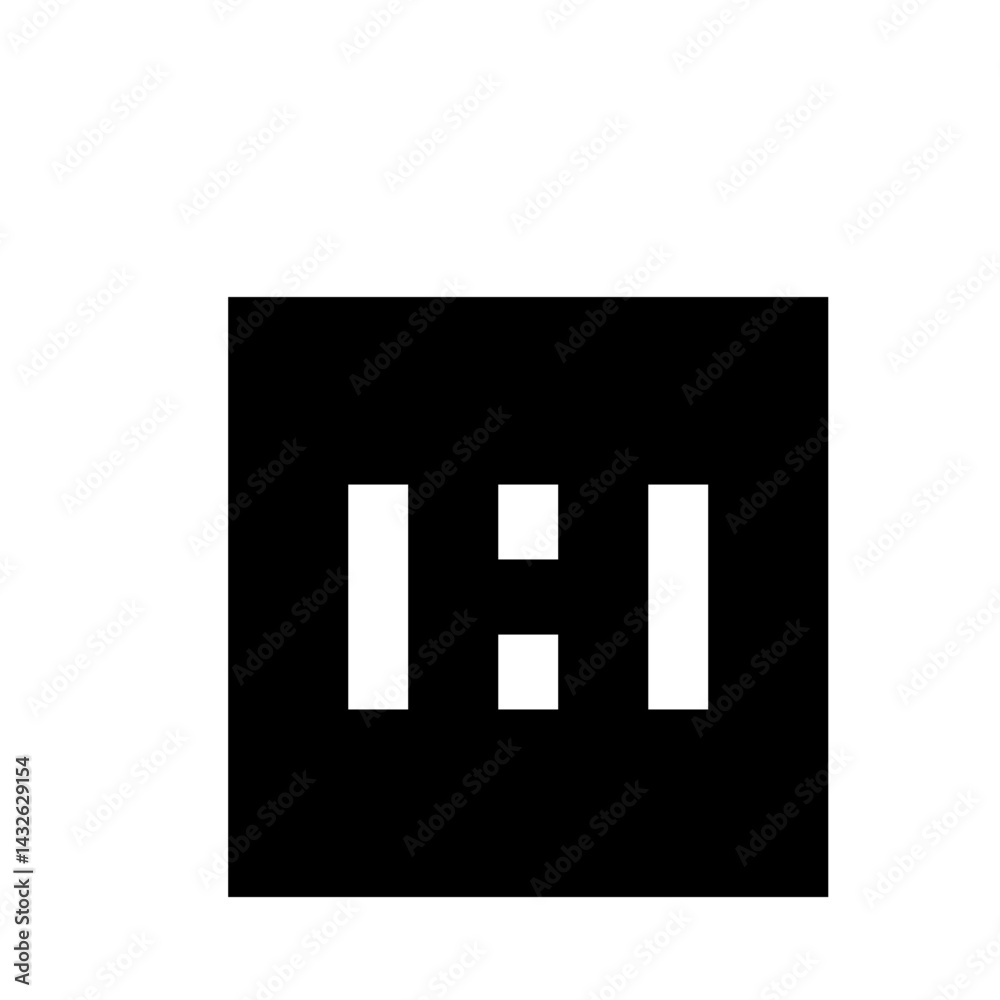 Black rectangle with white vertical bars and two small squares forming a colon in the center design Black rectangle with white vertical bars and two small squares forming a colon in the center design