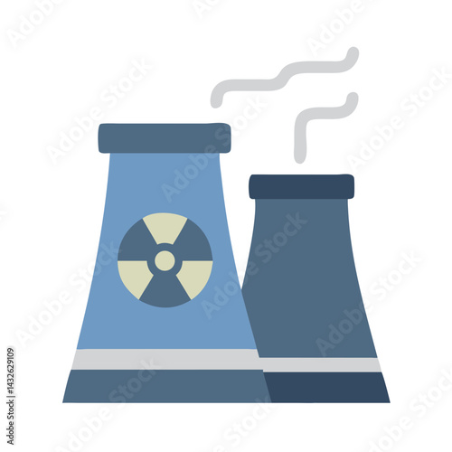 Nuclear Power Plant, Pollution, Energy Generation, Icon Illustration
