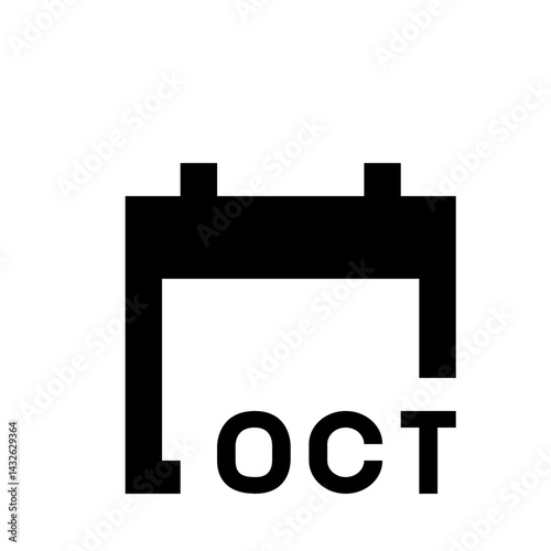 A black and white calendar icon displaying the month of october with a minimalist design element used