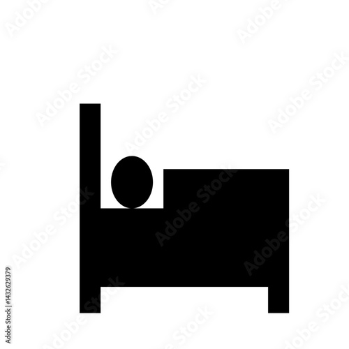 Person sleeping in a bed shown as a simple black silhouette with a headboard and a rectangular bed frame