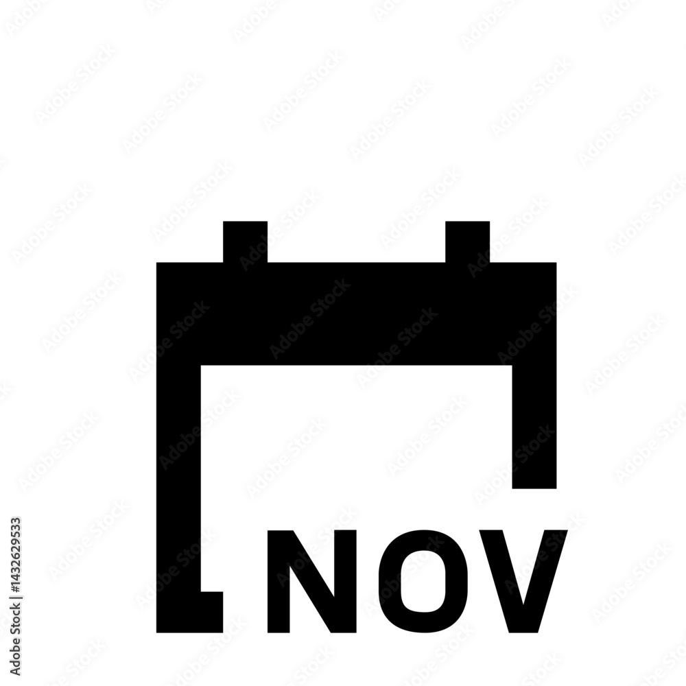 Illustration of a calendar icon showing the month of november in bold black letters and a white background Illustration of a calendar icon showing the month of november in bold black letters and a white background