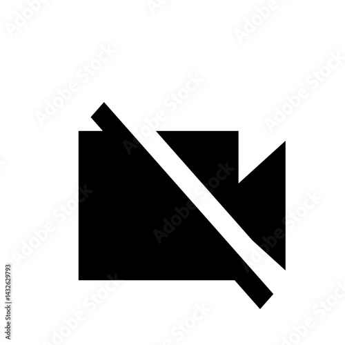 Black video camera icon with a white diagonal line indicating video is disabled or turned off symbol image