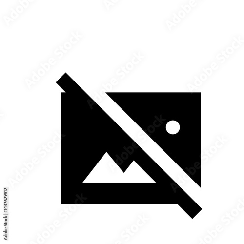 Image not available icon showing a landscape with mountains and sun crossed by a diagonal line