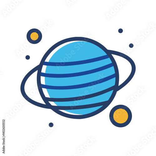 Vector Icon: Blue Planet with Rings in Space