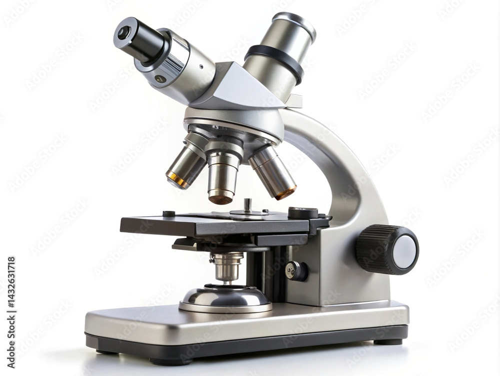 High resolution image of a laboratory microscope on a white background High resolution image of a laboratory microscope on a white background