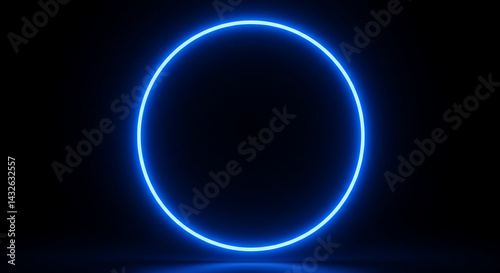 Shine blue neon circle frame for design