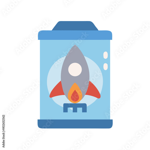 Cartoon rocket inside of a futuristic cryo chamber