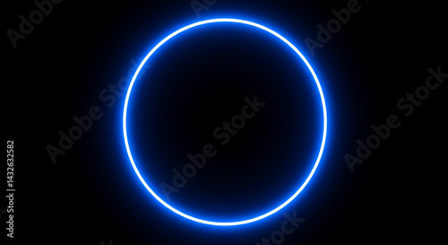 Shine blue neon circle frame for design