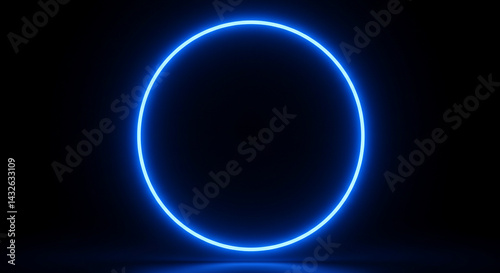 Shine blue neon circle frame for design