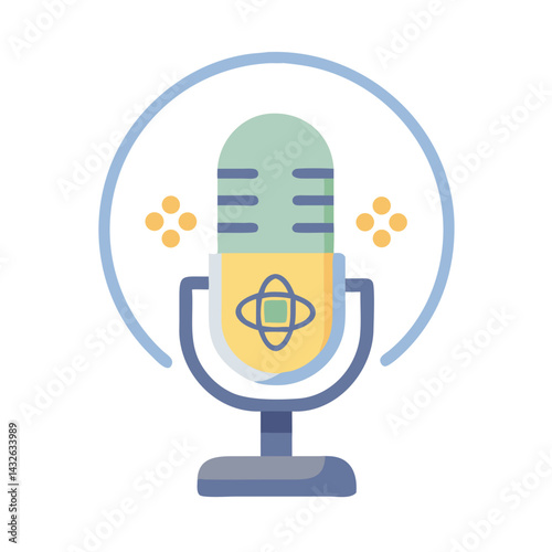 Abstract podcast microphone with halo and starburst accents