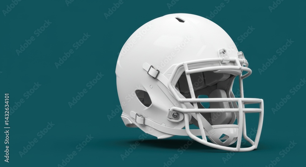 Fototapeta premium White American football helmet on blue background