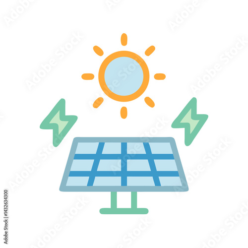 Solar Panel Vector Illustration with Sun and Energy Bolts