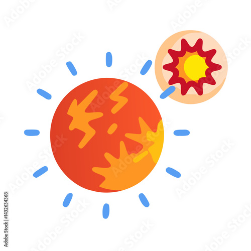 Solar Flare Cartoon Illustration on Black Background with Sparks