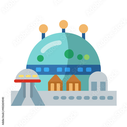 Futuristic City Illustration: Cartoon, Science Fiction, and Modern Building