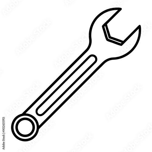 Vector silhouette of a spanner with an adjustable head and a straight handle