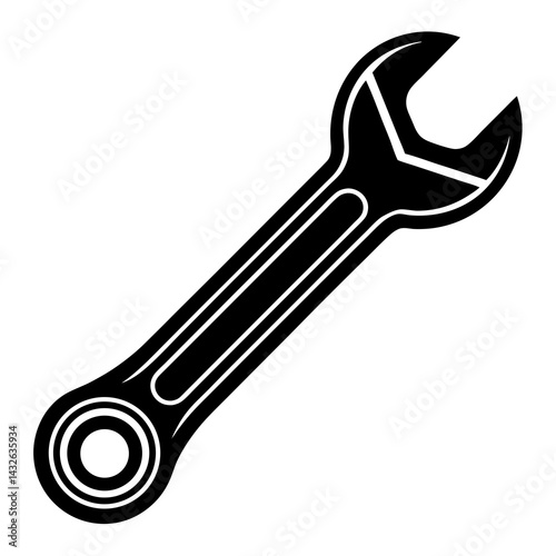 Vector silhouette of a spanner with an adjustable head and a straight handle