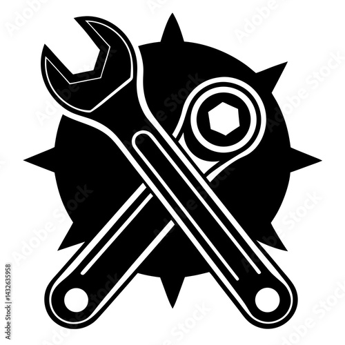 Vector silhouette of a spanner with an adjustable head and a straight handle