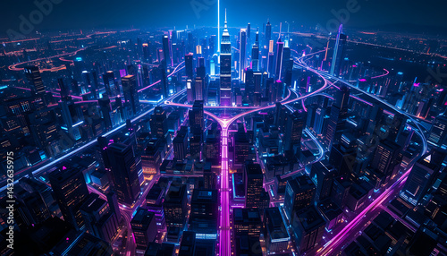 Wallpaper Mural Neon Futuristic Cityscape Torontodigital.ca