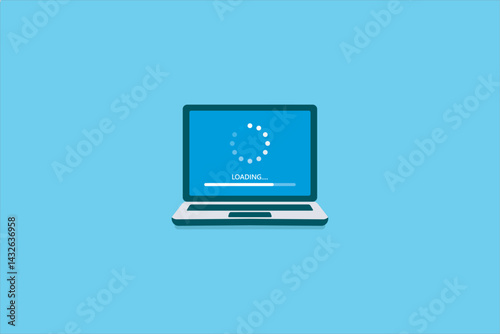 system software update and upgrade, loading process, computer installation on laptop concept, flat vector illustration.
