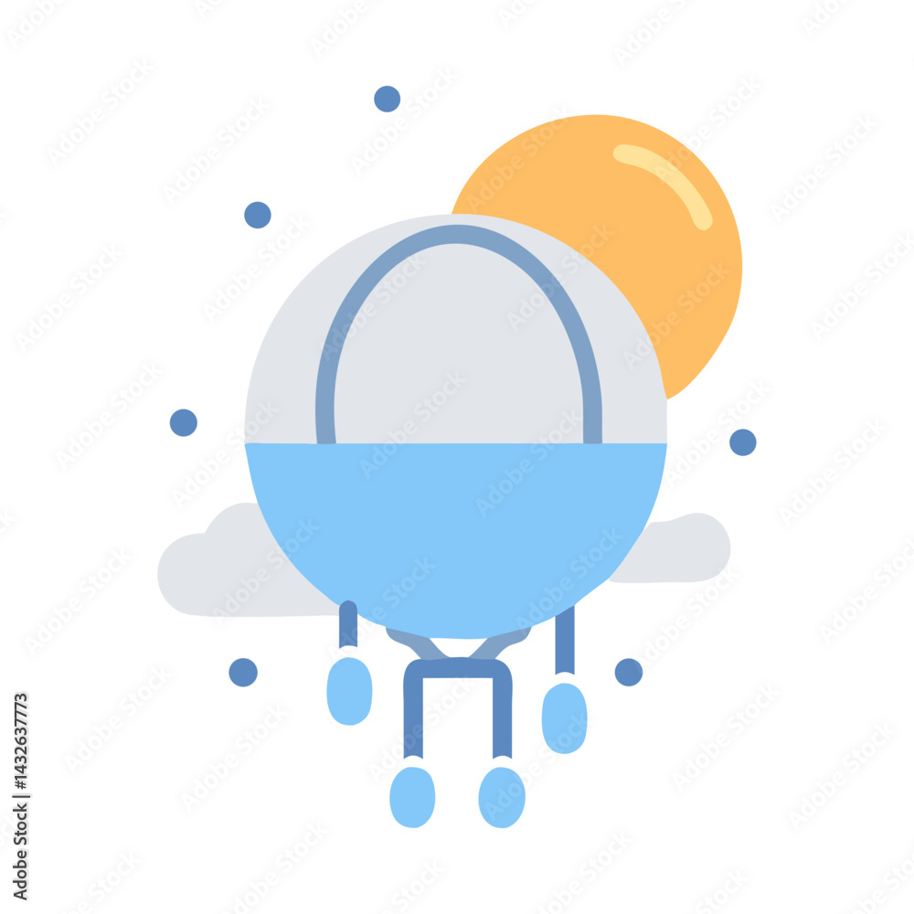Fototapeta premium Whimsical air balloon with sun and clouds icon
