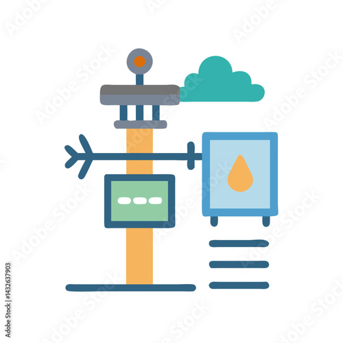 Modern Flat Icon of Weather Station and Cloud