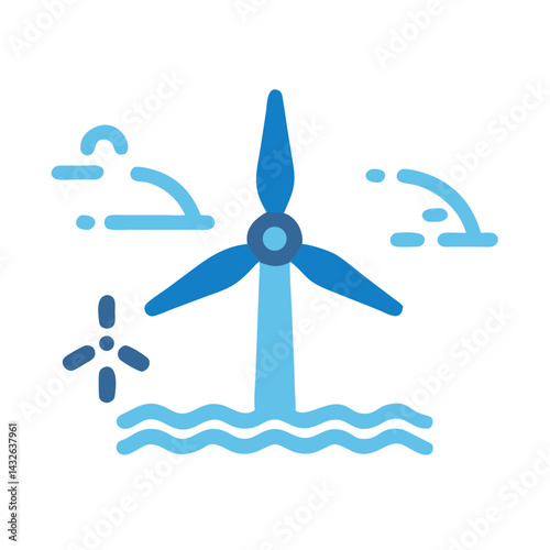 Stylized Wind Turbine Icon on Black Background Illustration