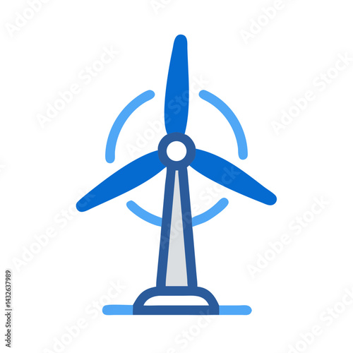 Blue Wind Turbine Illustration on Black Background Graphic