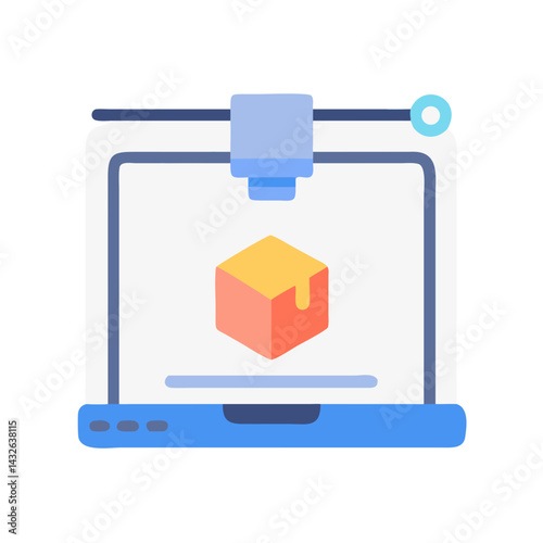 3D Printing Flat Illustration on Laptop Screen Technology