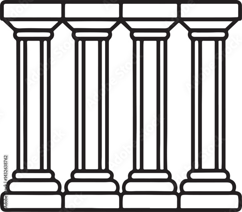 columns standing in a row line art, black outline, vector and illustration, coloring book page line art drawing