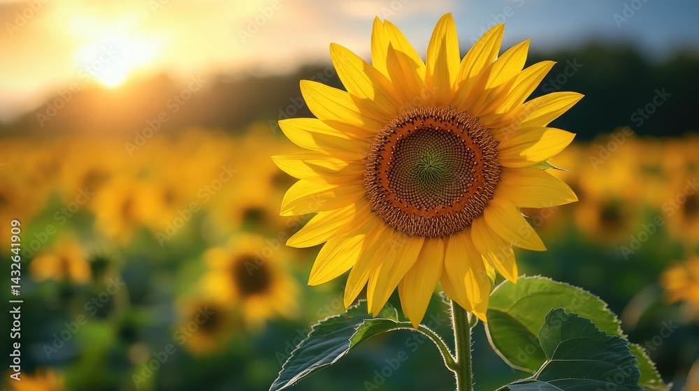 Fototapeta premium Sunflower in the Field for Summer and Nature Photography.