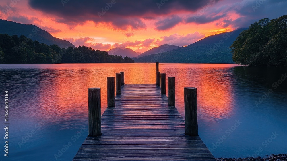 Fototapeta premium Sunset Over the Lake for Tranquil and Scenic Photography.