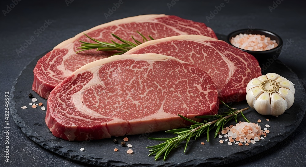 Two thick cuts of raw ribeye steak, seasoned with salt and rosemary, ready for cooking.