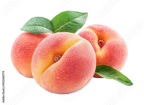 Fresh peaches harvested in orchard juicy fruits natural isolated on transparent background