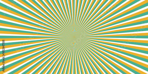 Sun brust background of 3 colors, white green yellow. Horizontal, explosion, circle, radial, stripe vintage, comic. Vector